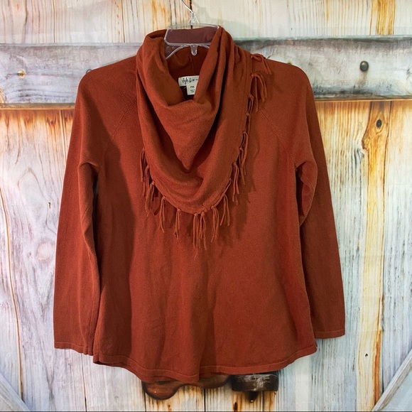Style & Co. Sweaters - EUC Style & Co Rust Fringe Cowl Neck Sweater PM